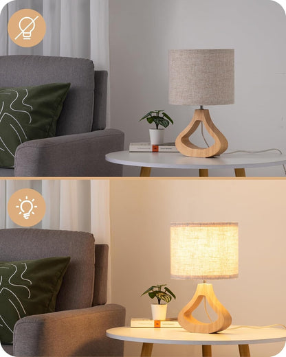 EDISHINE Wooden Bedside Lamp 34cm Table Lamp for Living Room Bedroom