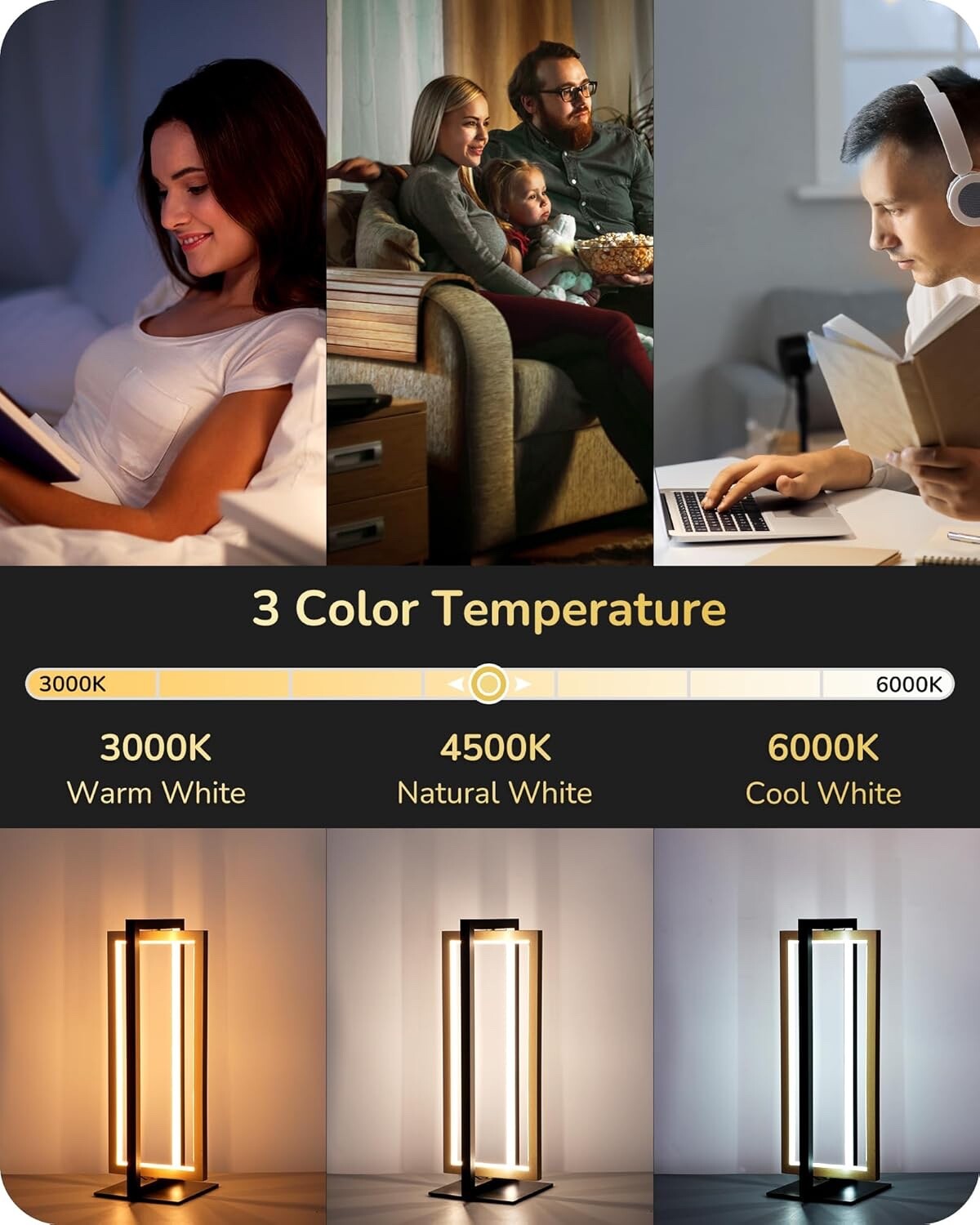 EDISHINE LED Bedside Lamps Dimmable Table Touch Lamp Golden Square