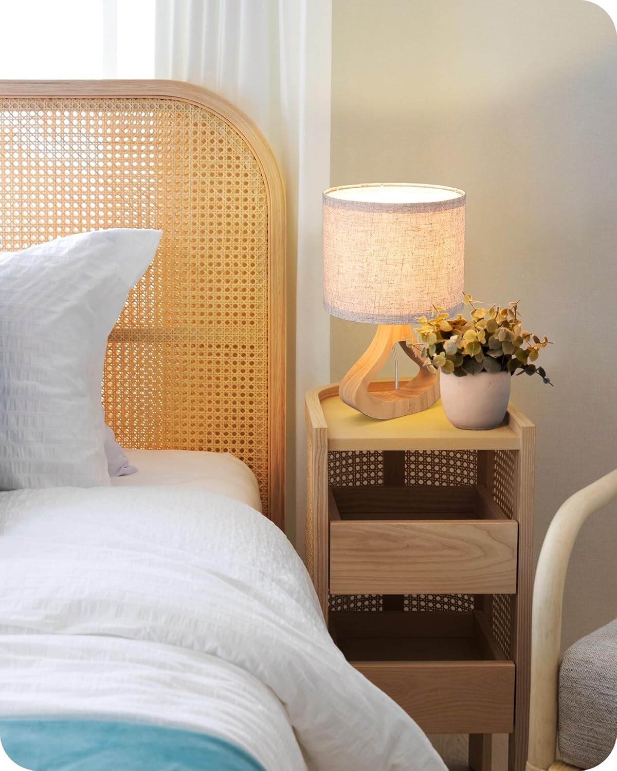EDISHINE Wooden Bedside Lamp 34cm Table Lamp for Living Room Bedroom
