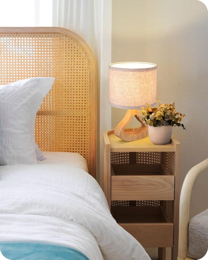 EDISHINE Wooden Bedside Lamp 34cm Table Lamp for Living Room Bedroom