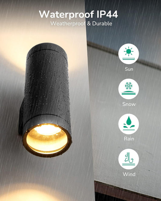 EDISHINE Outdoor Wall Lights IP44 Waterproof Up Down Light Metal Black
