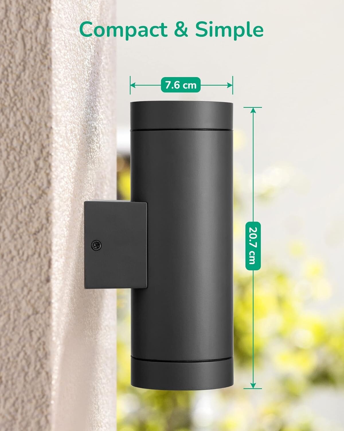 EDISHINE Outdoor Wall Lights IP44 Waterproof Up Down Light Metal Black