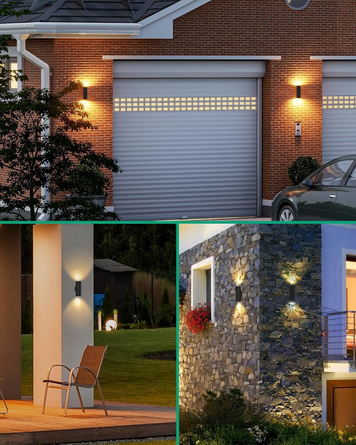 EDISHINE Outdoor Wall Lights IP44 Waterproof Up Down Light Metal Black