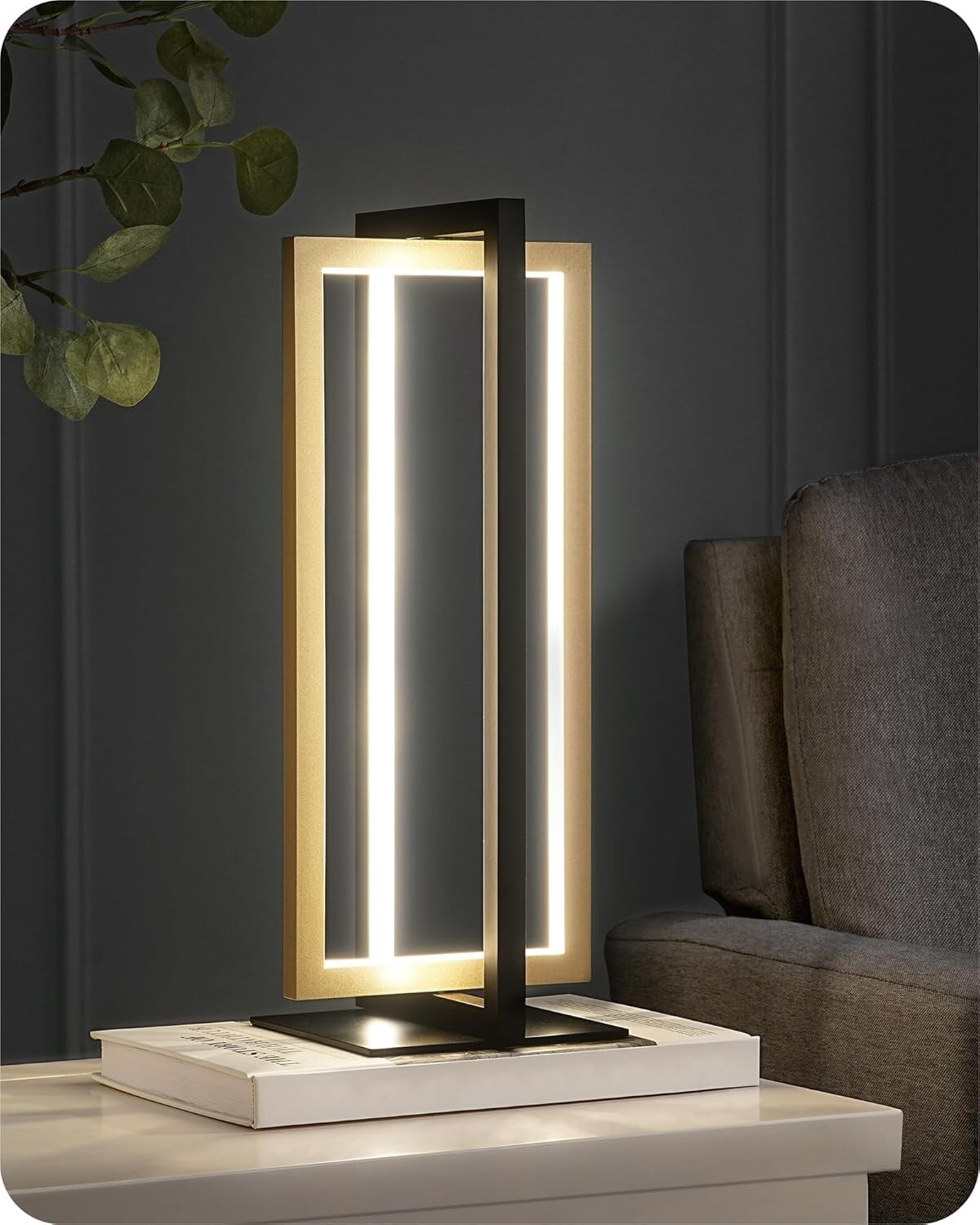 EDISHINE LED Bedside Lamps Dimmable Table Touch Lamp Golden Square