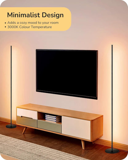 EDISHINE 2 Pack LED Floor Lamp 146cm Minimalist Dimmable Standing Lamp Black