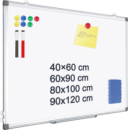 QUEENLINK Magnetic Whiteboard 90 X 120 cm Large White Board