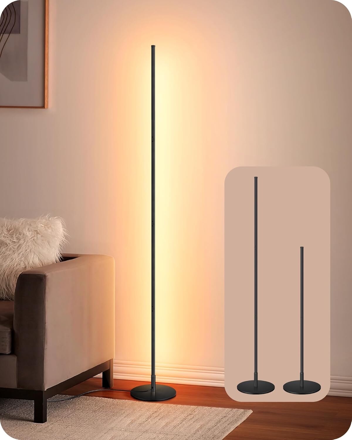 EDISHINE LED Floor Lamp 146cm Minimalist Dimmable Standing Lamp Black