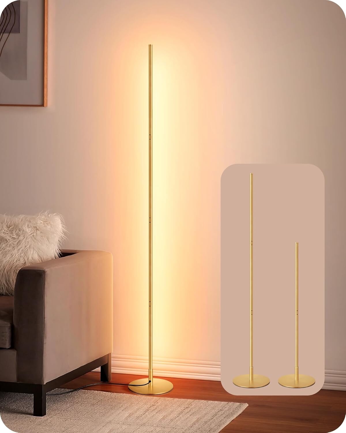 EDISHINE LED Floor Lamp 146cm Minimalist Dimmable Standing Lamp Gold