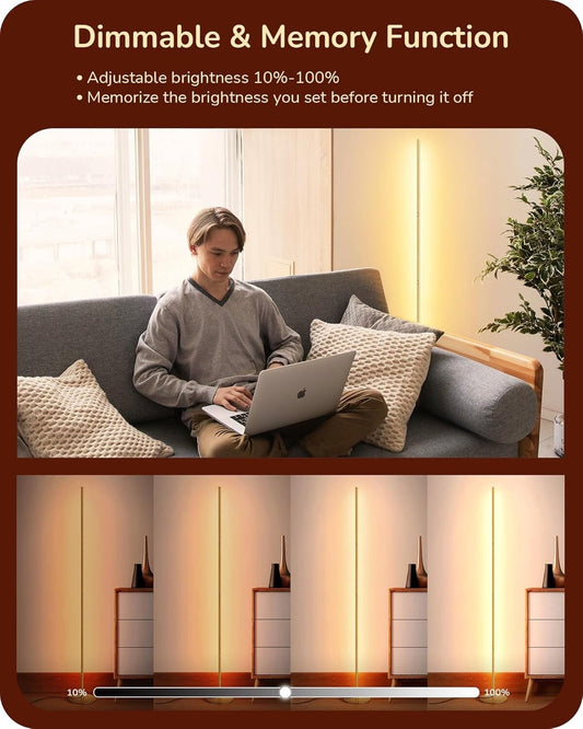 EDISHINE LED Floor Lamp 146cm Minimalist Dimmable Standing Lamp Gold