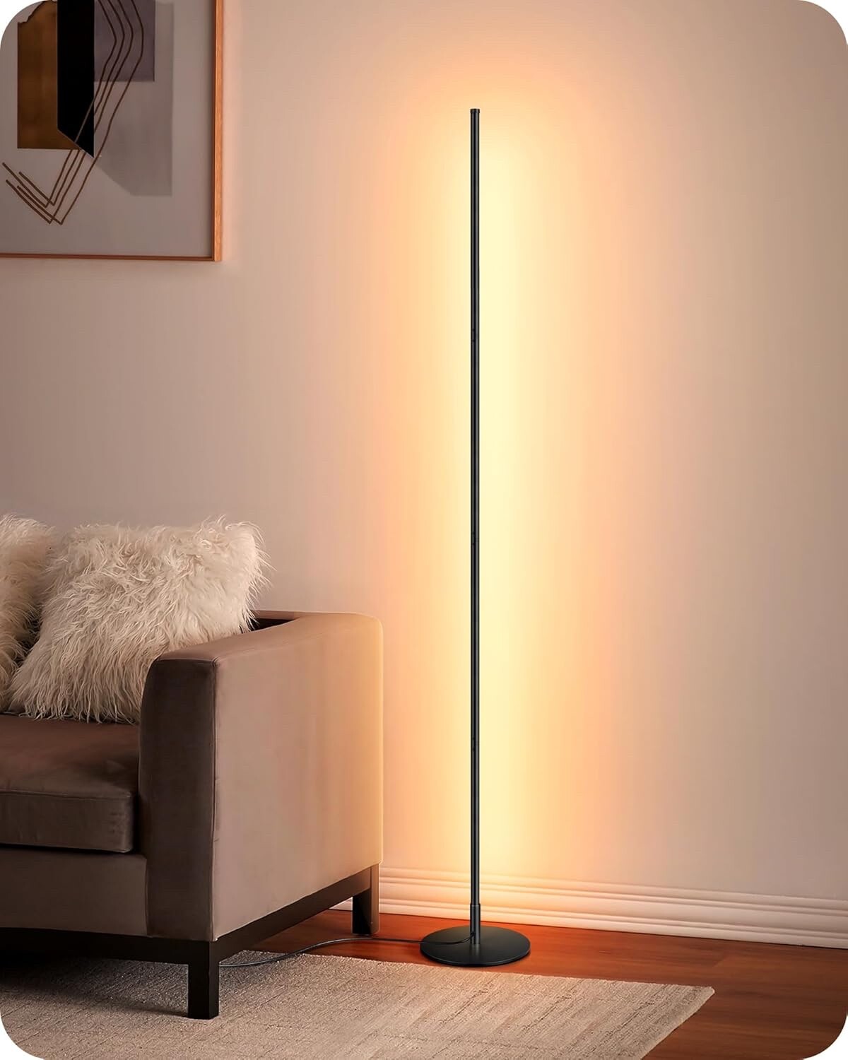 EDISHINE LED Floor Lamp 146cm Minimalist Dimmable Standing Lamp Black