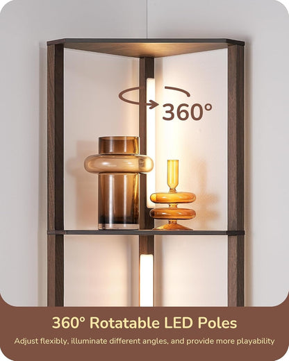 EDISHINE LED Floor Lamps with Shelves 4 Layers Wood Dimmable Standing Lamp 360°