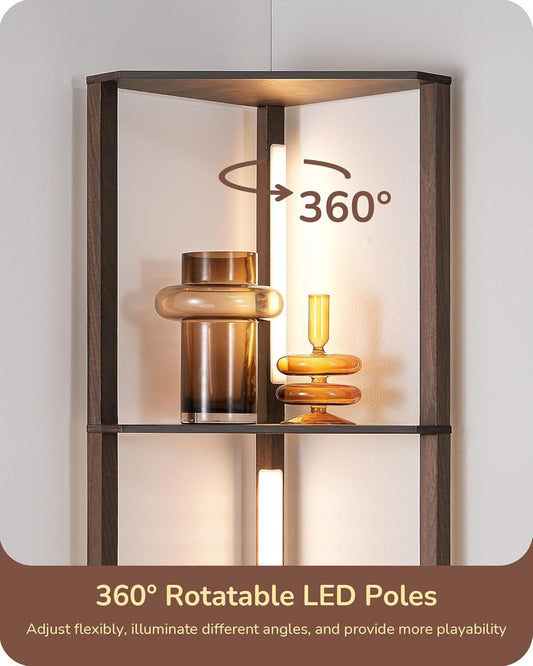 EDISHINE LED Floor Lamps with Shelves 4 Layers Wood Dimmable Standing Lamp 360°