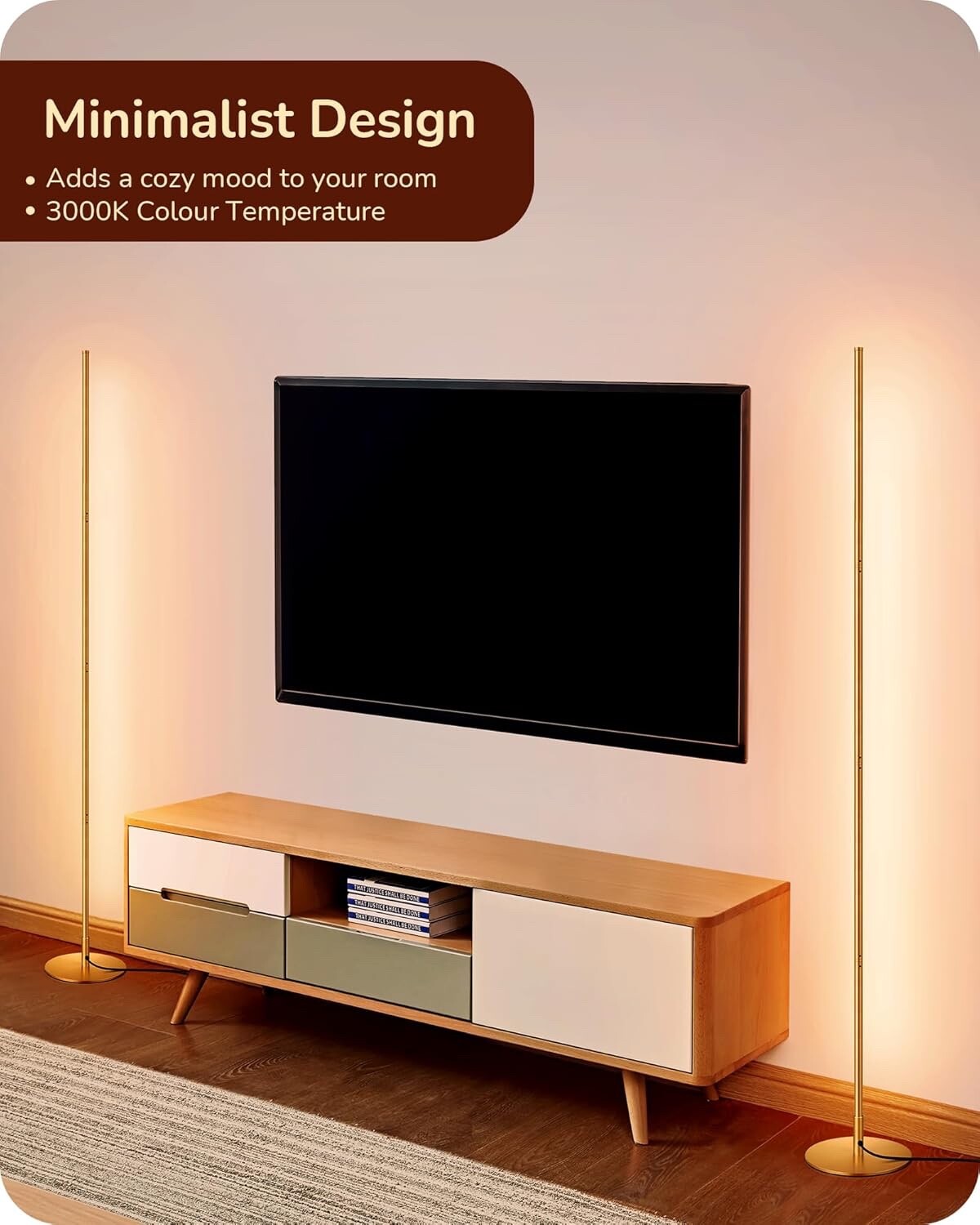 EDISHINE LED Floor Lamp 146cm Minimalist Dimmable Standing Lamp Gold