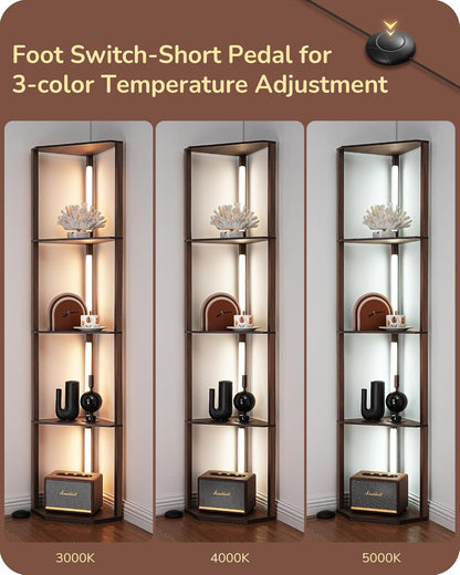 EDISHINE LED Floor Lamps with Shelves 4 Layers Wood Dimmable Standing Lamp 360°