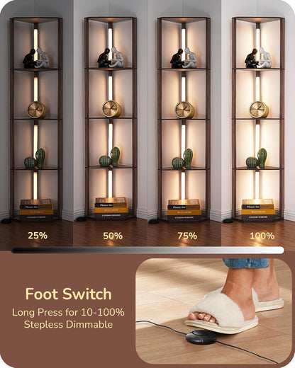 EDISHINE LED Floor Lamps with Shelves 4 Layers Wood Dimmable Standing Lamp 360°
