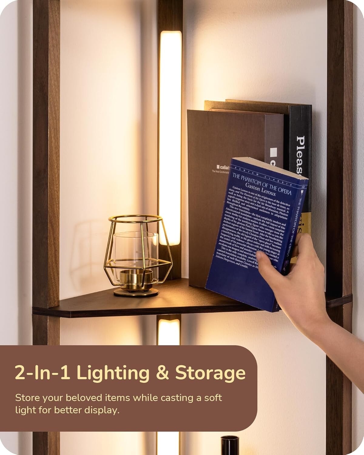 EDISHINE LED Floor Lamps with Shelves 4 Layers Wood Dimmable Standing Lamp 360°