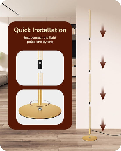 EDISHINE LED Floor Lamp 146cm Minimalist Dimmable Standing Lamp Gold