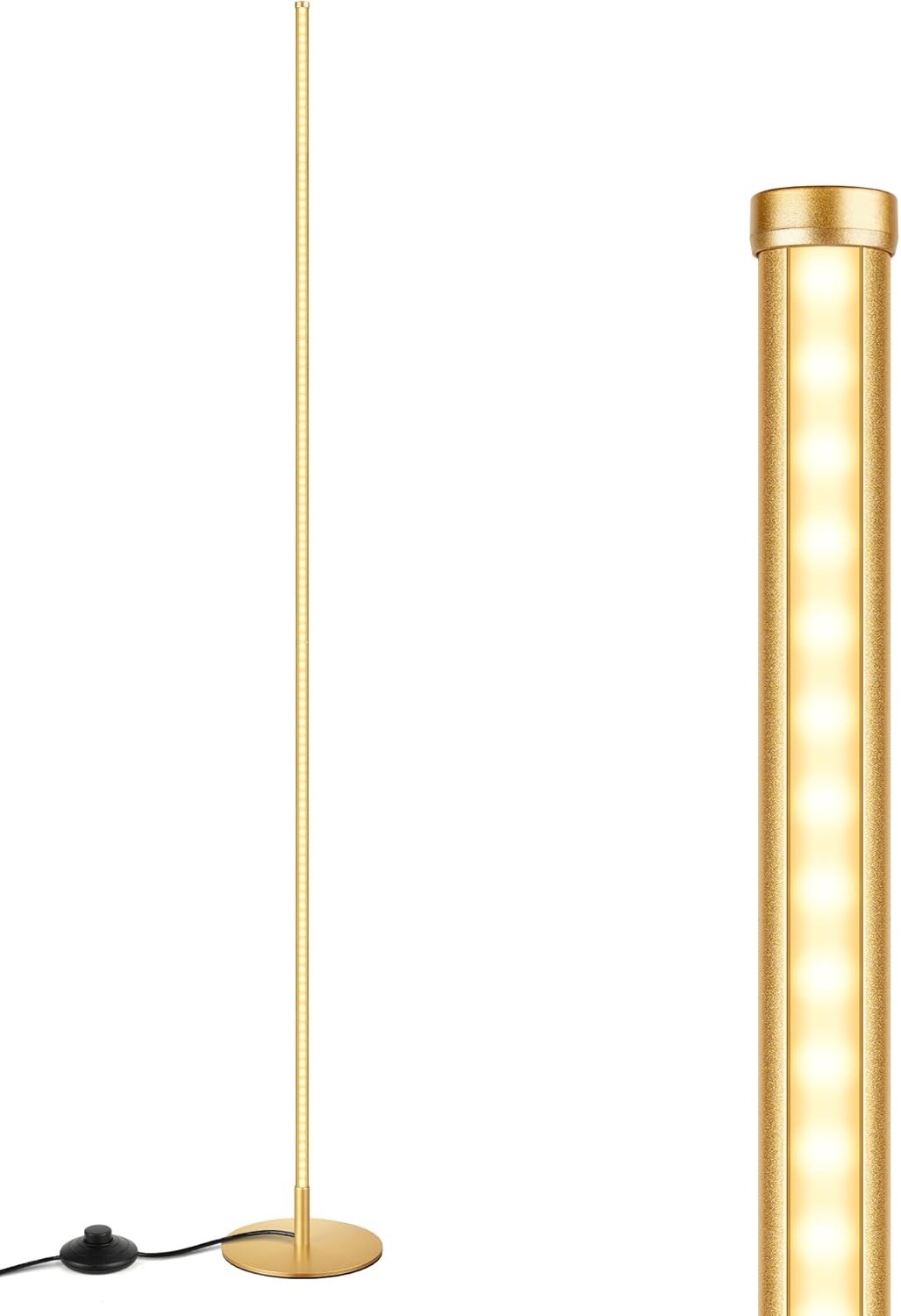 EDISHINE LED Floor Lamp 146cm Minimalist Dimmable Standing Lamp Gold