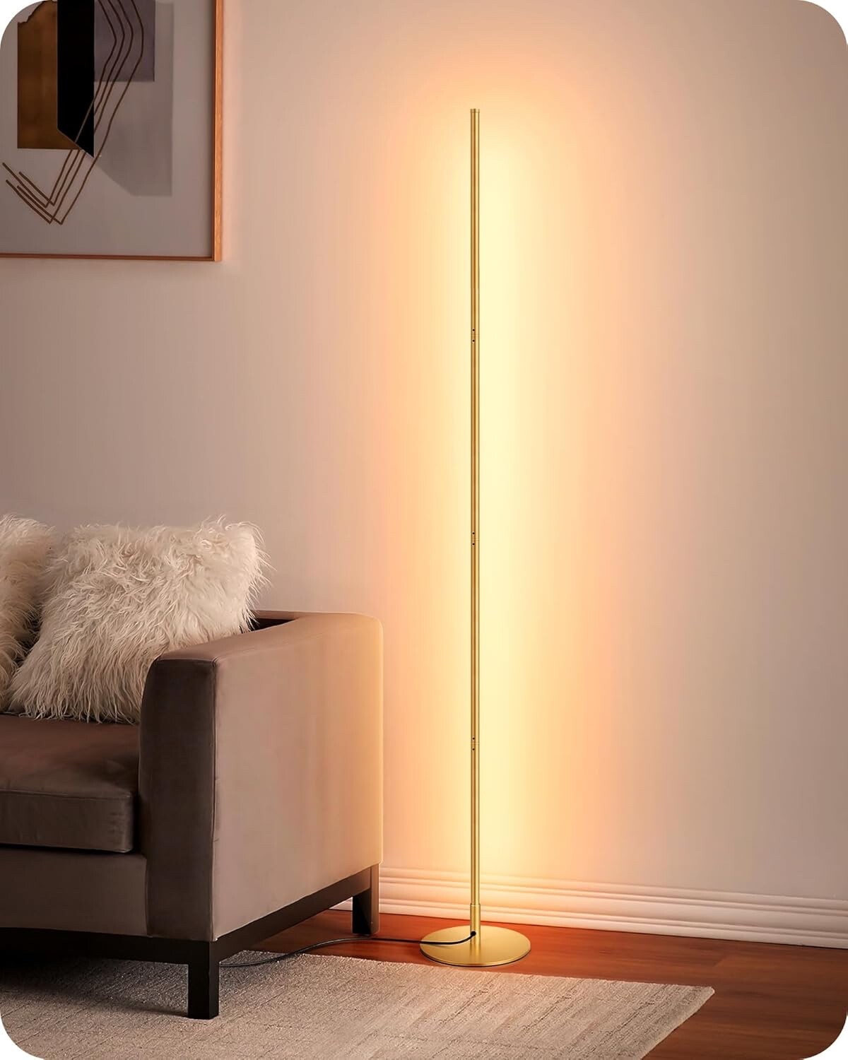 EDISHINE LED Floor Lamp 146cm Minimalist Dimmable Standing Lamp Gold