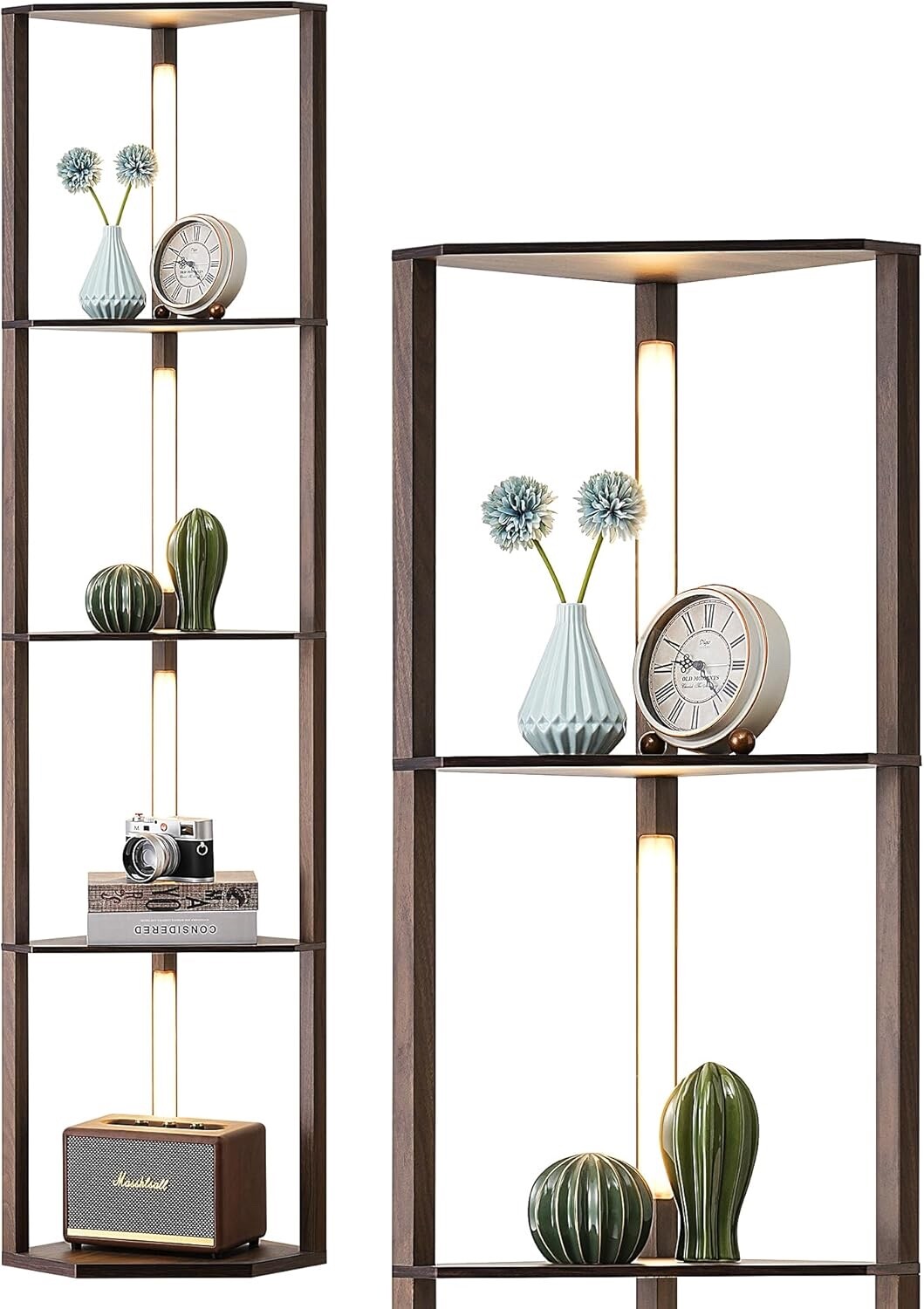 EDISHINE LED Floor Lamps with Shelves 4 Layers Wood Dimmable Standing Lamp 360°