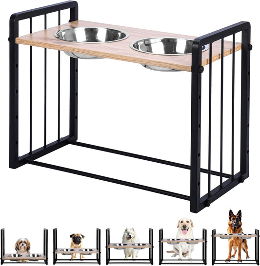 Belle Vous Raised Dog Bowl Stand - 2 Steel Dog Bowls with Stand