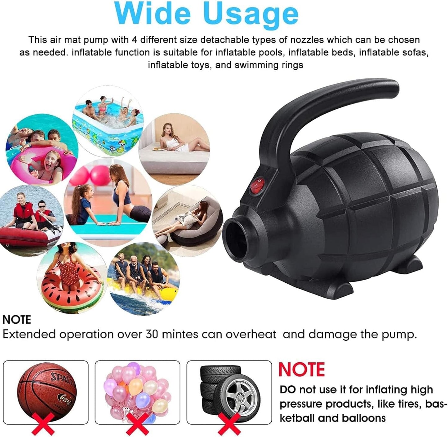 RISINGUKST Electric Air Pump Inflatable Pump 600W High Power Electric Pump