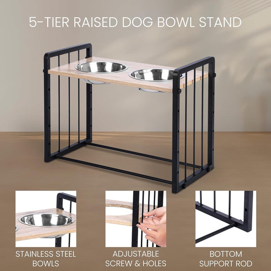 Belle Vous Raised Dog Bowl Stand - 2 Steel Dog Bowls with Stand