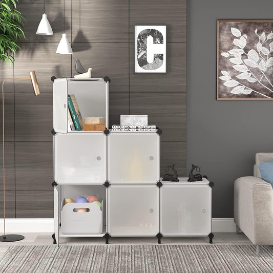 AWTATOS Storage Cube Organizer with Doors DIY Plastic 6 Cube Shelf Translucent
