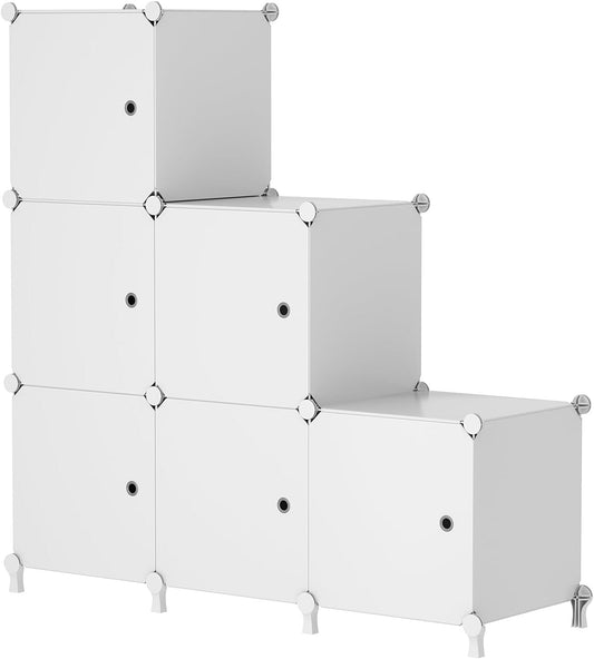 AWTATOS Storage Cube Organizer with Doors DIY Plastic 6 Cube Shelf White