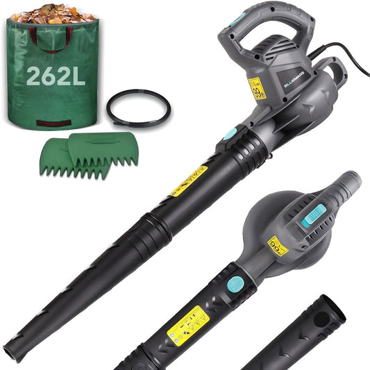 Leaf Blower Set by Bluemars - Powerful 3000W 8m Corded Garden Blower