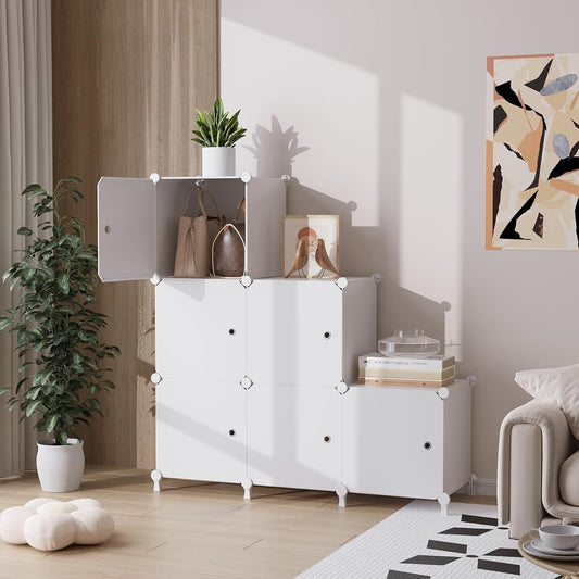 AWTATOS Storage Cube Organizer with Doors DIY Plastic 6 Cube Shelf White