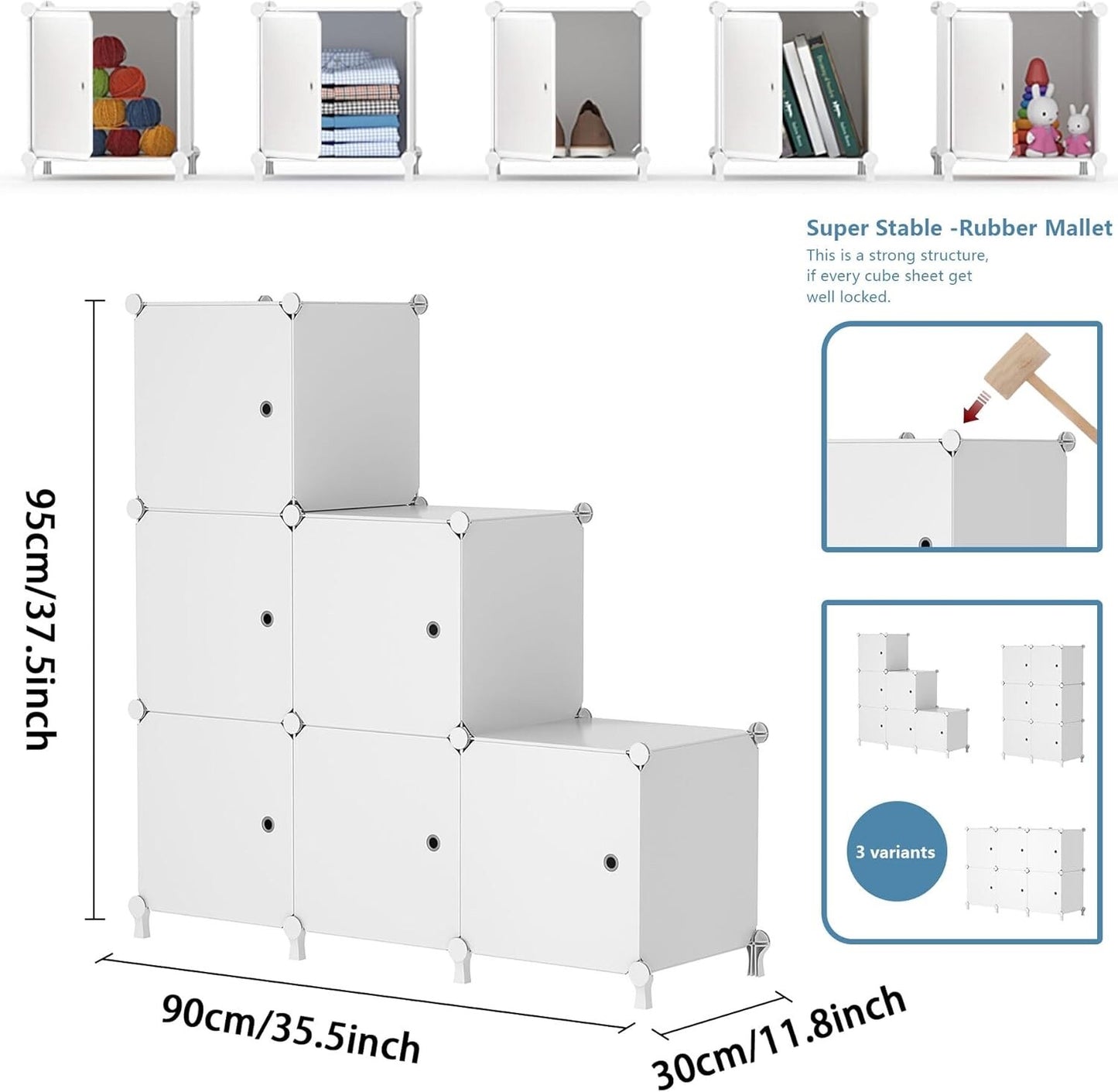 AWTATOS Storage Cube Organizer with Doors DIY Plastic 6 Cube Shelf White