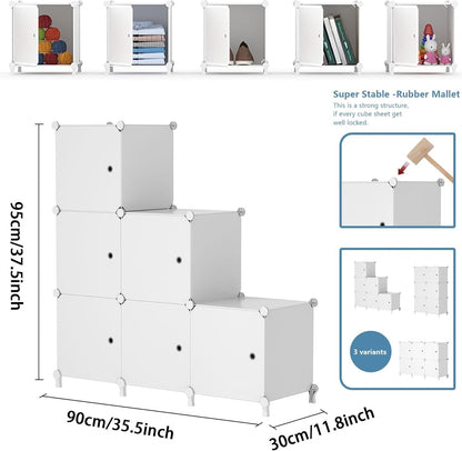 AWTATOS Storage Cube Organizer with Doors DIY Plastic 6 Cube Shelf White