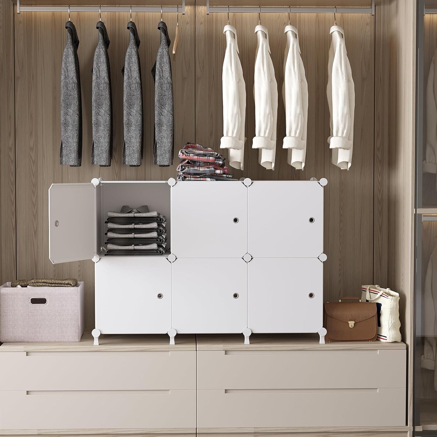 AWTATOS Storage Cube Organizer with Doors DIY Plastic 6 Cube Shelf White