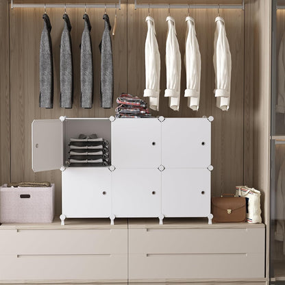 AWTATOS Storage Cube Organizer with Doors DIY Plastic 6 Cube Shelf White