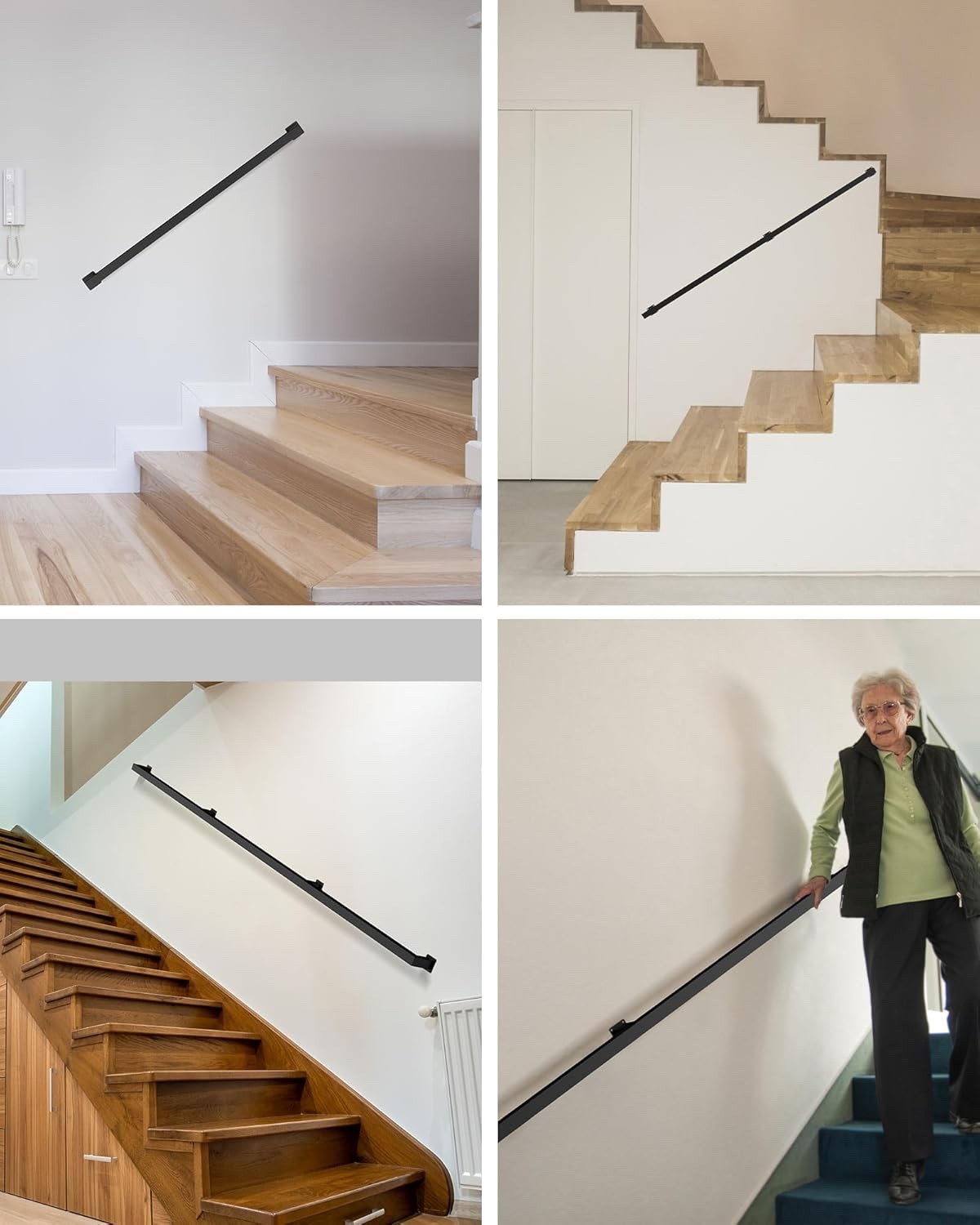 Wall Mounted Stair Handrail Carbon Steel Non Slip Indoor Outdoor Black