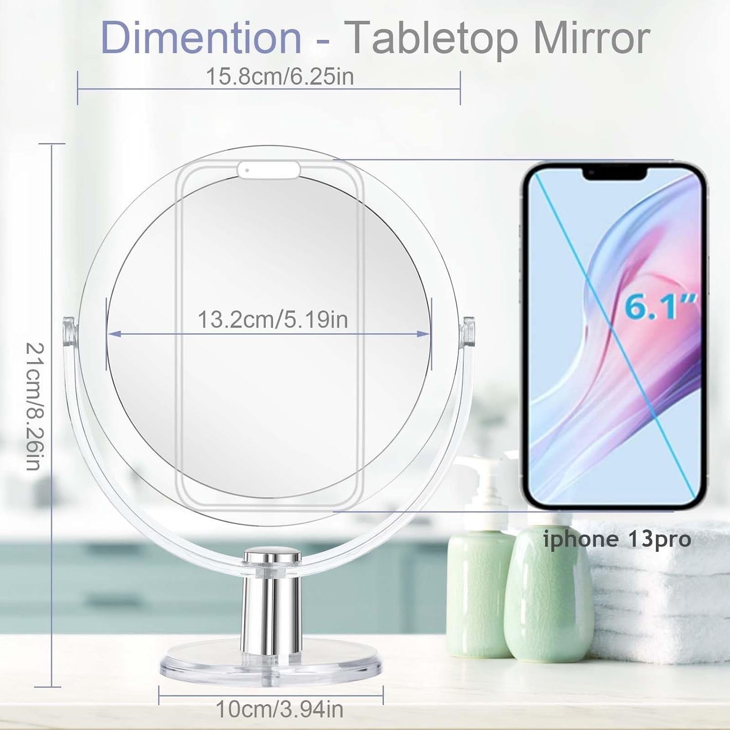 Double Sided Vanity Makeup Mirror with Stand 1X 15X Magnification Gift