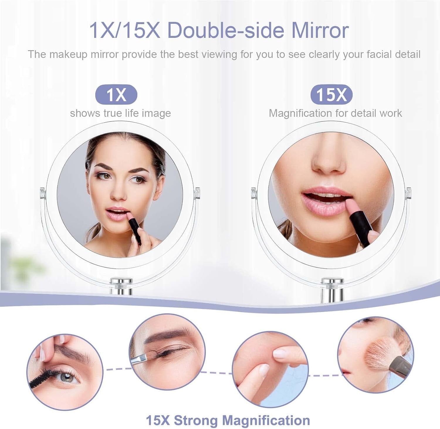 Double Sided Vanity Makeup Mirror with Stand 1X 15X Magnification Gift