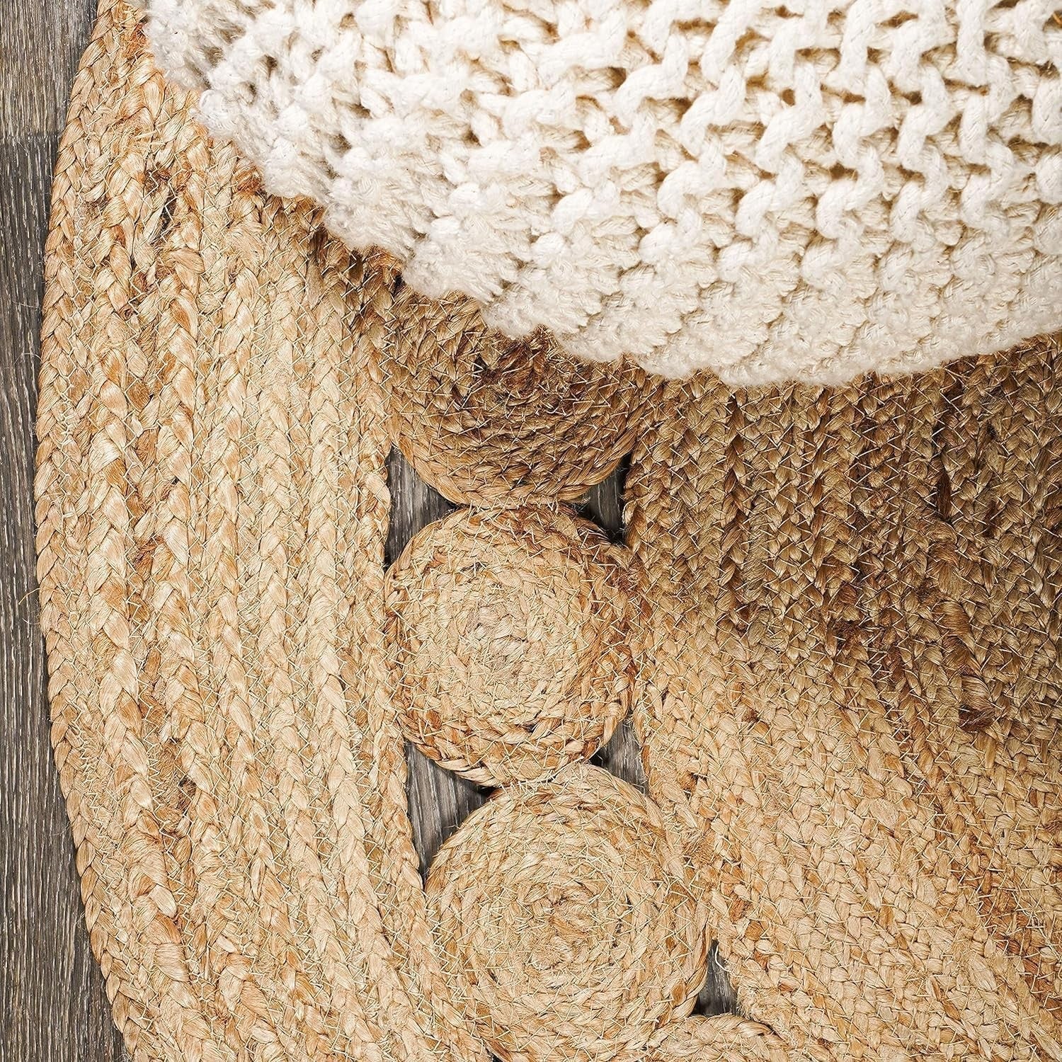 Round Jute Rug 90x90cm Hand Woven Natural Braided Boho Floor Home Decor