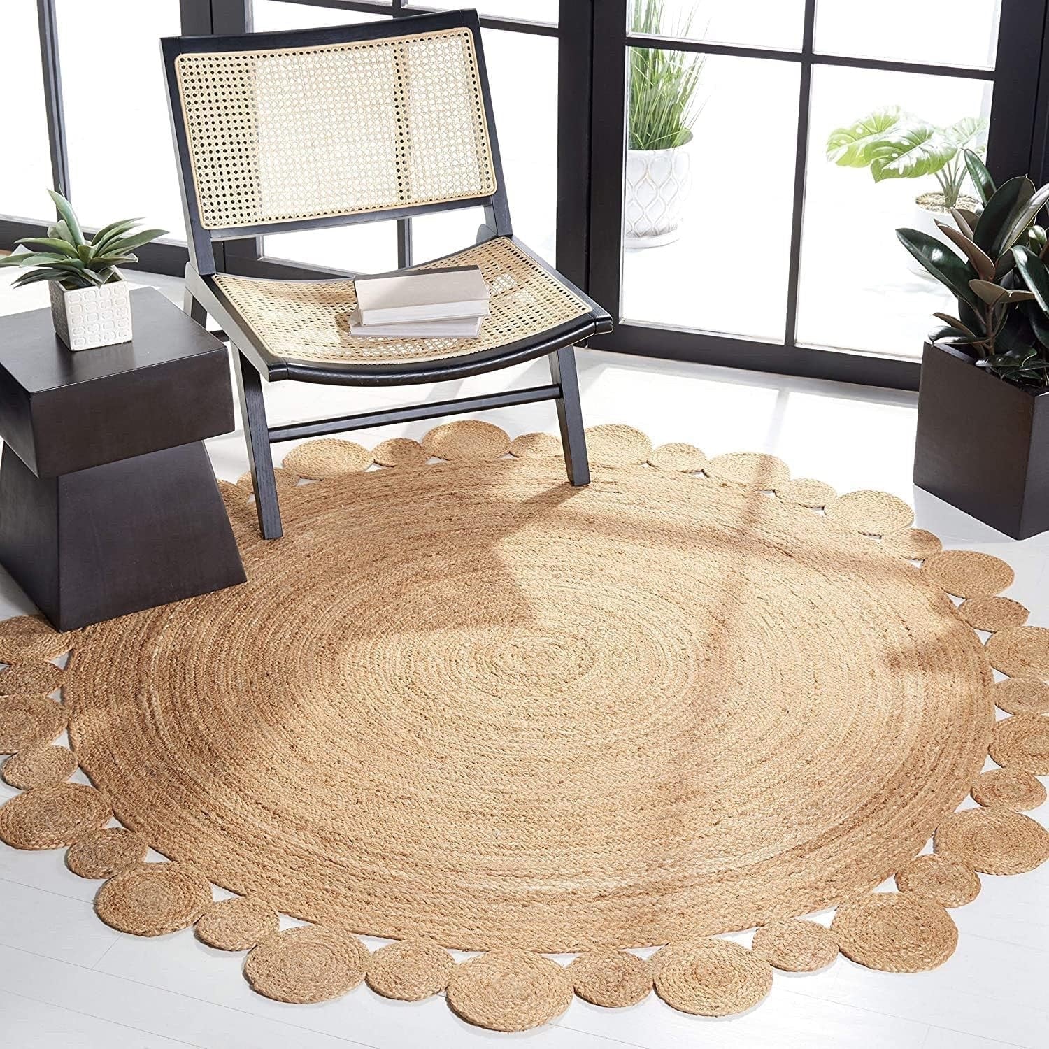 Round Jute Rug 90x90cm Hand Woven Natural Braided Boho Floor Home Decor