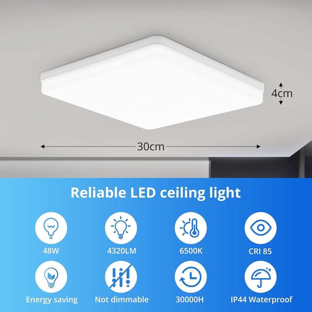 48W LED Ceiling Light Square Flush Mount Daylight Modern Living Room Kitchen