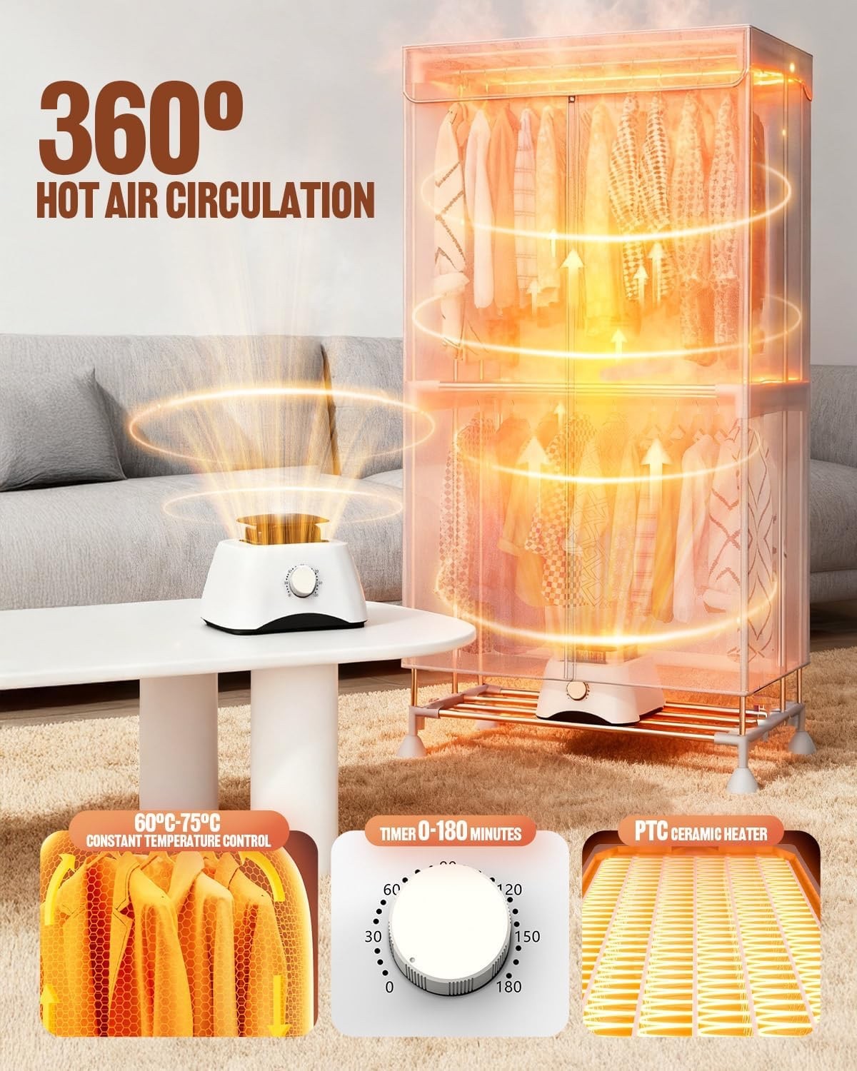 Electric Clothes Dryer Heated Airer Foldable Indoor Drying Rack with Timer