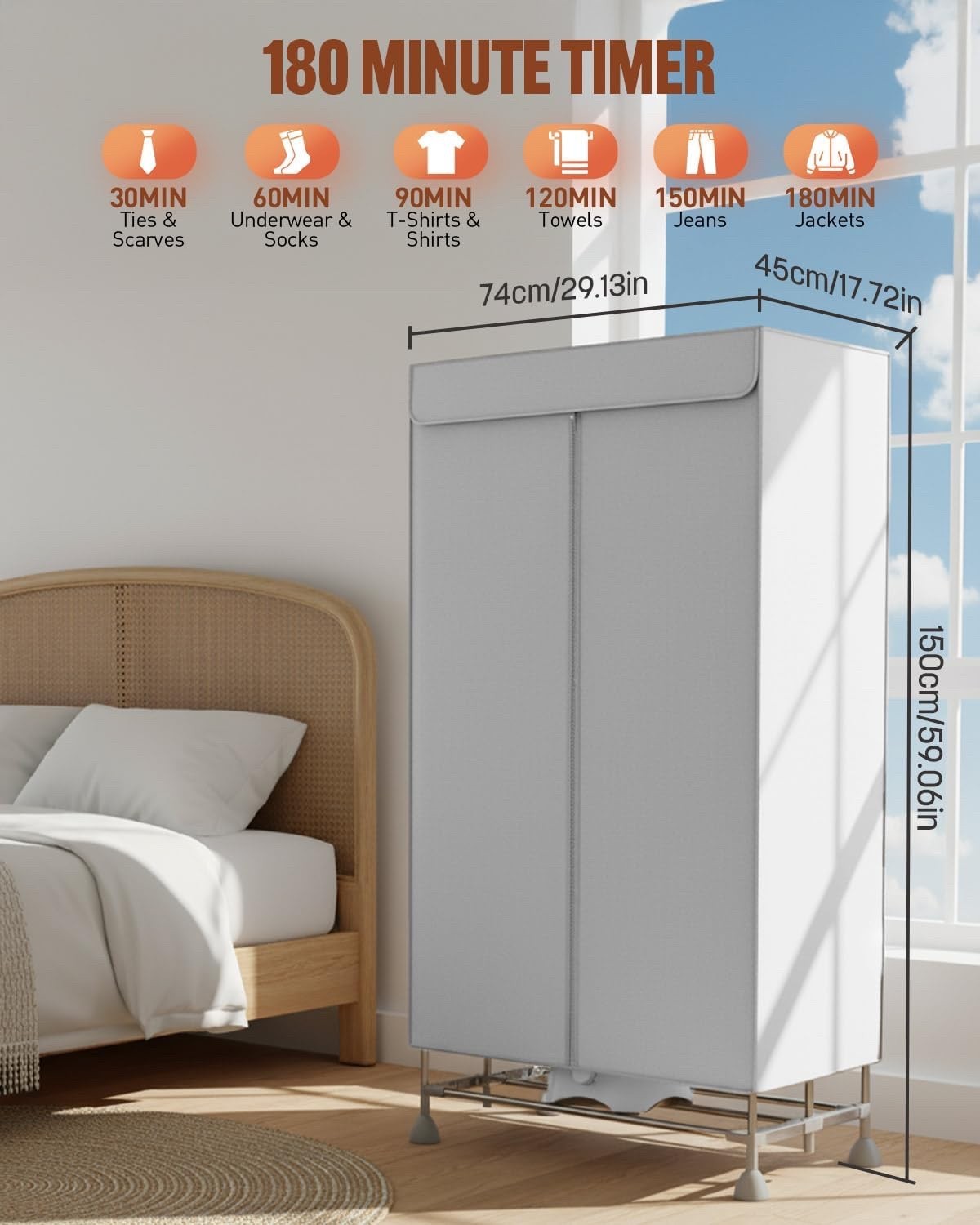 Electric Clothes Dryer Heated Airer Foldable Indoor Drying Rack with Timer