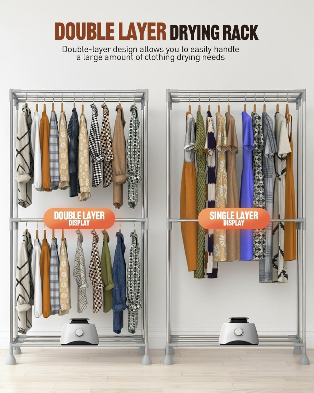 Electric Clothes Dryer Heated Airer Foldable Indoor Drying Rack with Timer