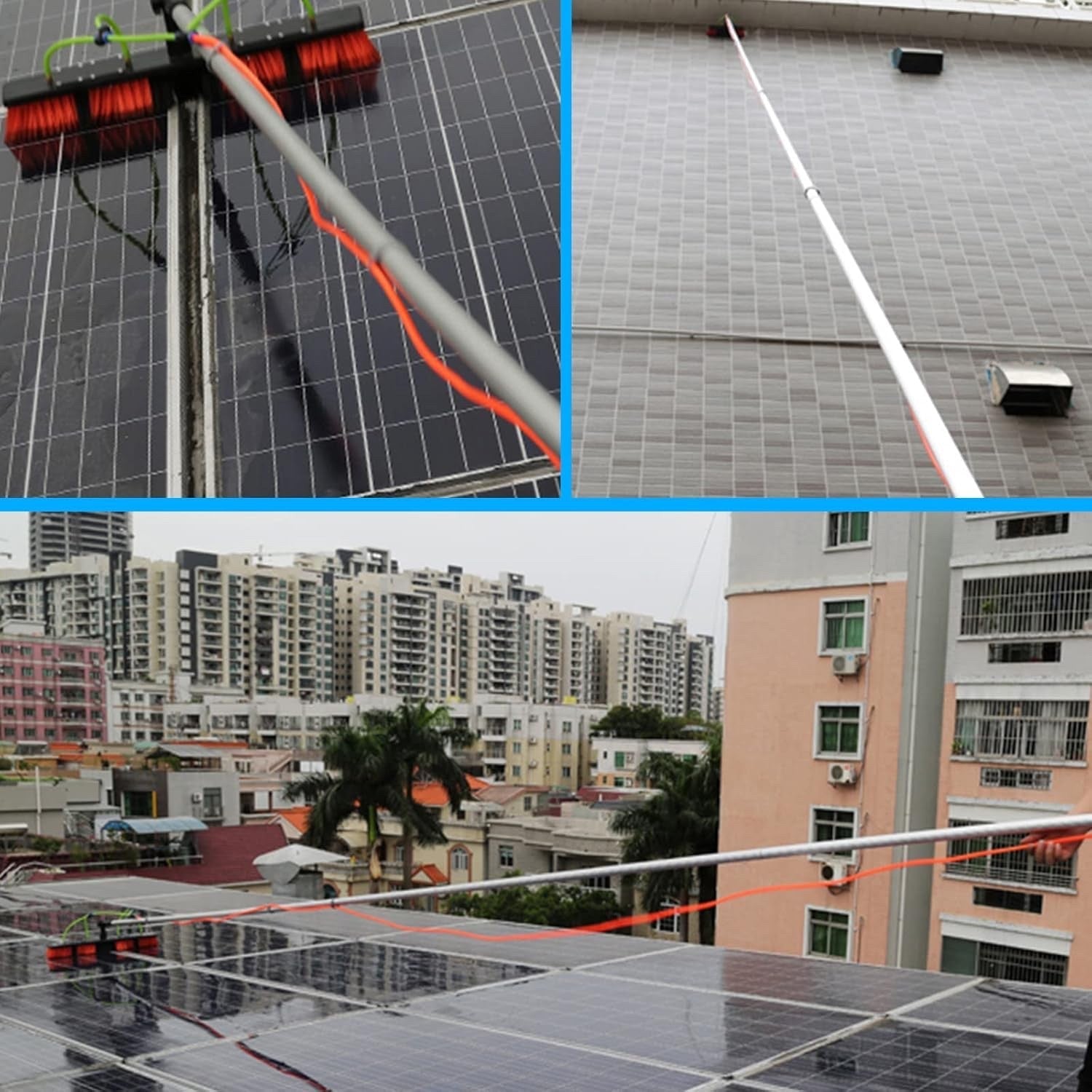 8M Water Fed Telescopic Window Cleaning Pole 55cm Brush Solar Panel PV Tool