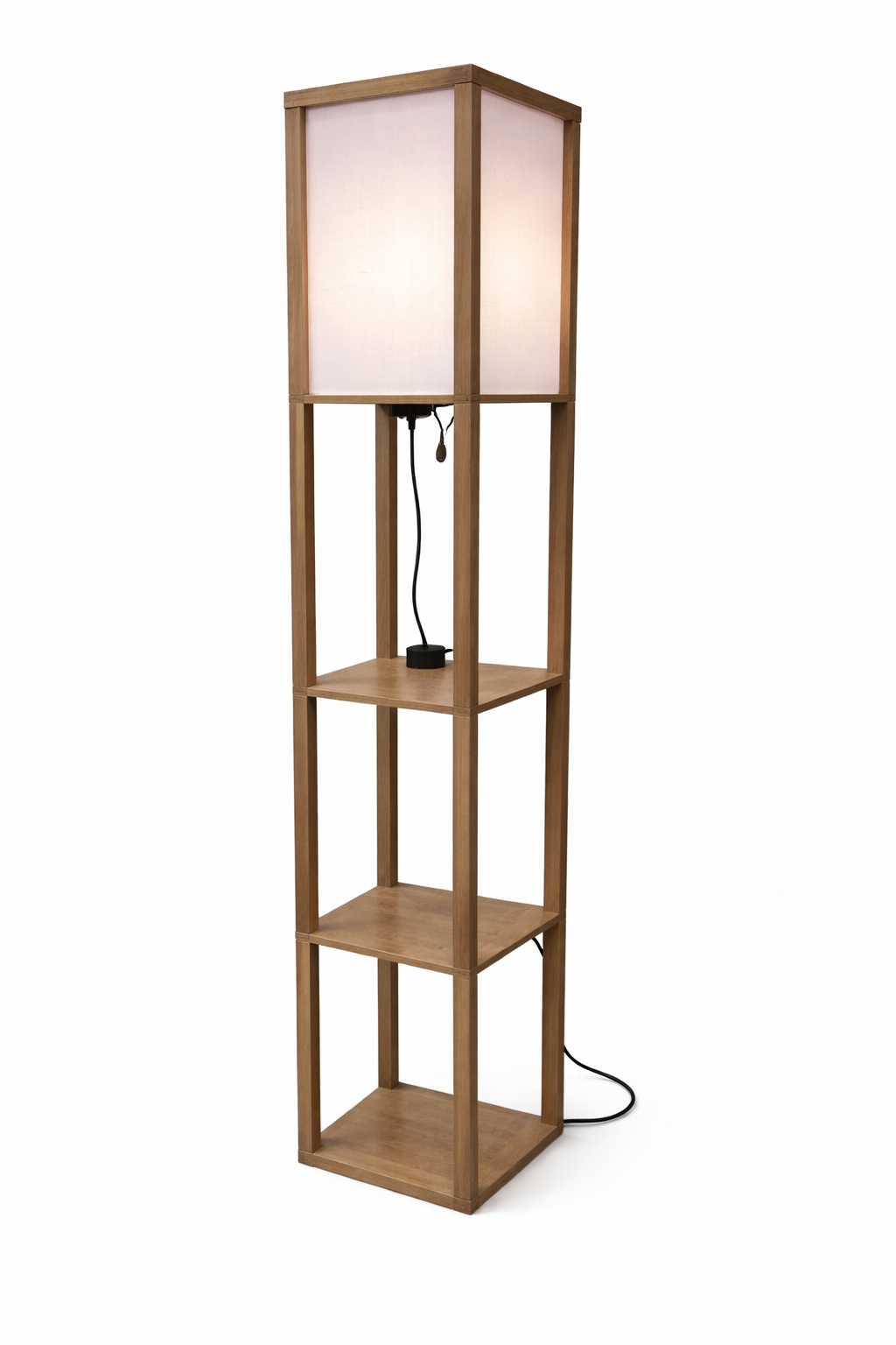 LED Floor Lamp with Shelves Remote Dimmable USB 3-Tier Rustic Brown Modern