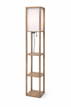 LED Floor Lamp with Shelves Remote Dimmable USB 3-Tier Rustic Brown Modern