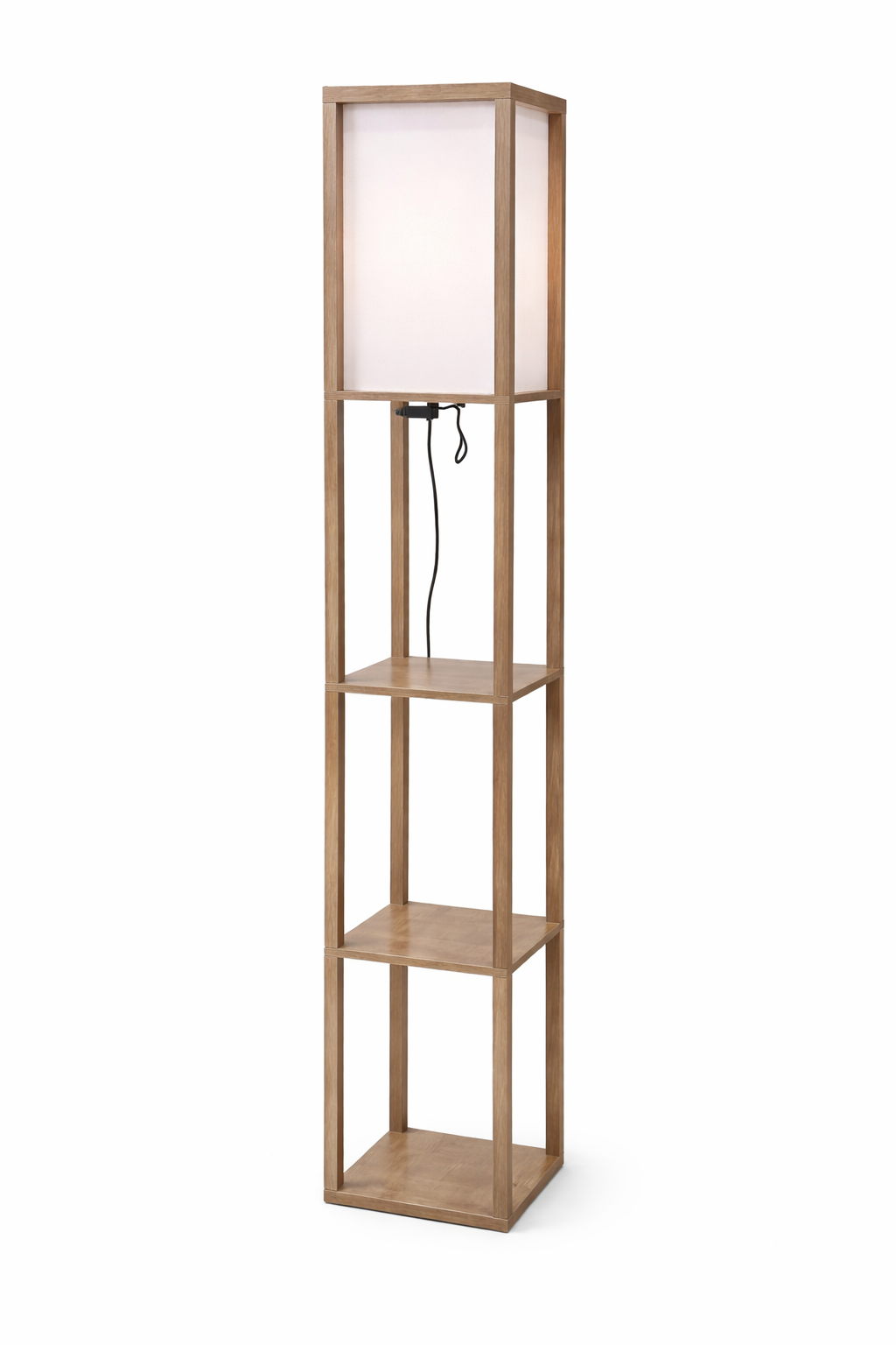 LED Floor Lamp with Shelves Remote Dimmable USB 3-Tier Rustic Brown Modern