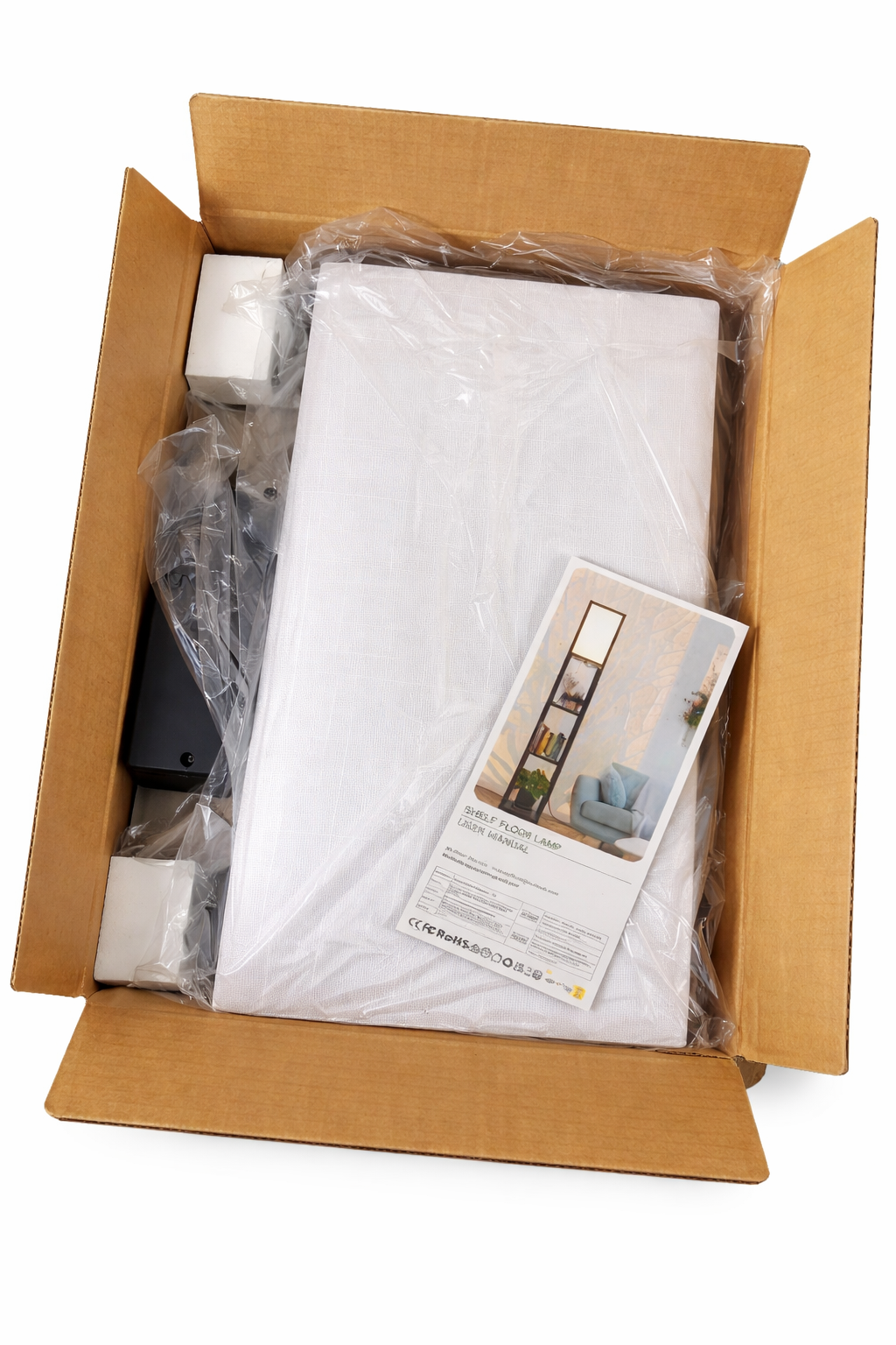 LED Floor Lamp with Shelves Remote Dimmable USB 3-Tier Rustic Brown Modern