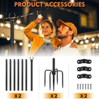 2 Pack 9.8FT Steel String Light Poles for Deck Garden Patio Outdoor Lights